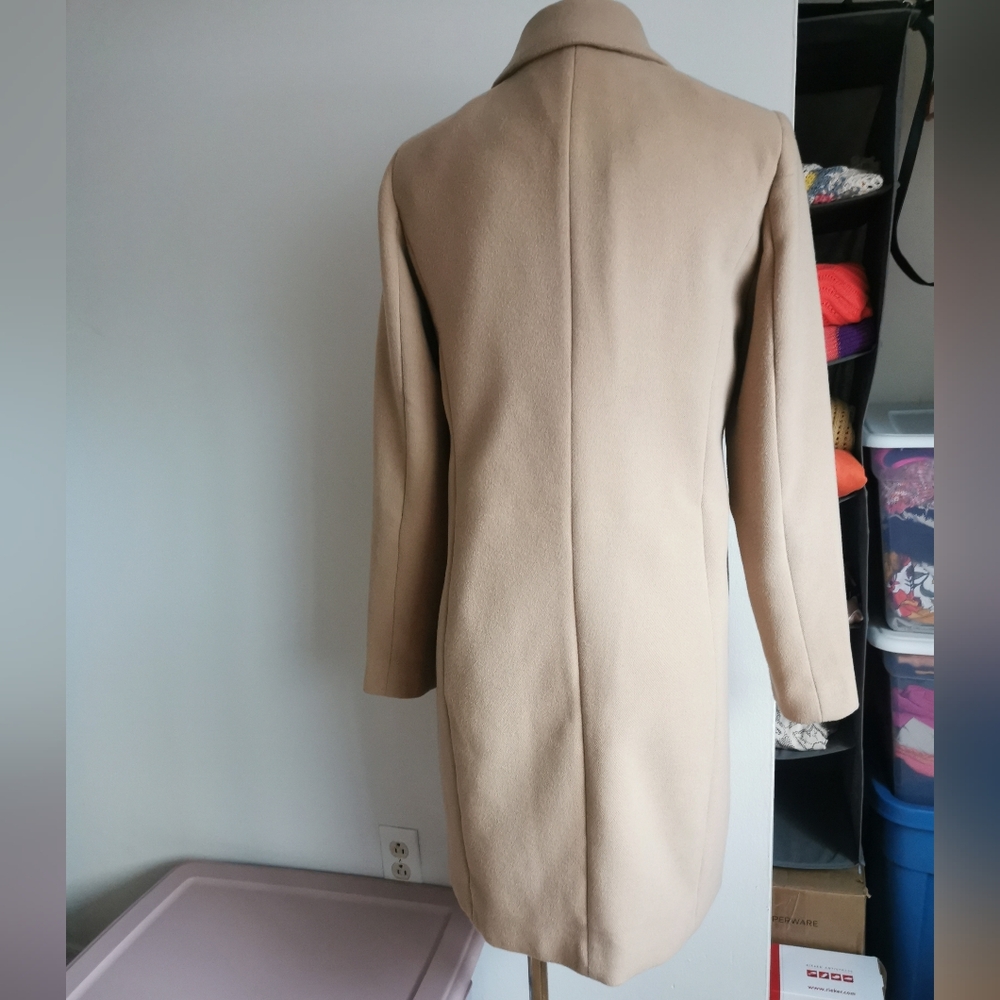 Womens Camel Single-Breasted Wool-Blend Coat - Picture 5 of 7